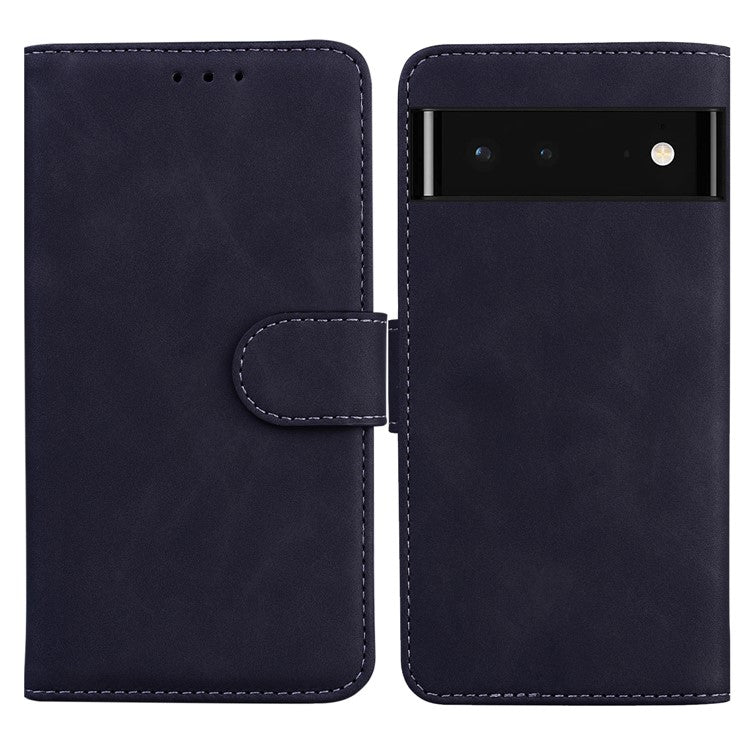 Solid Color Phone Case Stand Wallet Premium PU Leather Dual-sided Magnetic Closure Cover Shell for Google Pixel 6 - Black