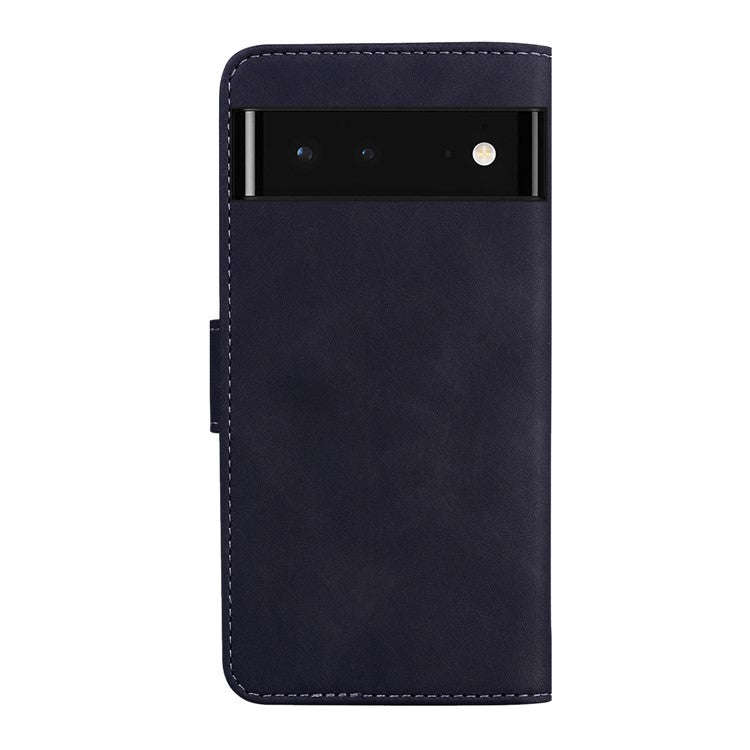 Solid Color Phone Case Stand Wallet Premium PU Leather Dual-sided Magnetic Closure Cover Shell for Google Pixel 6 - Black