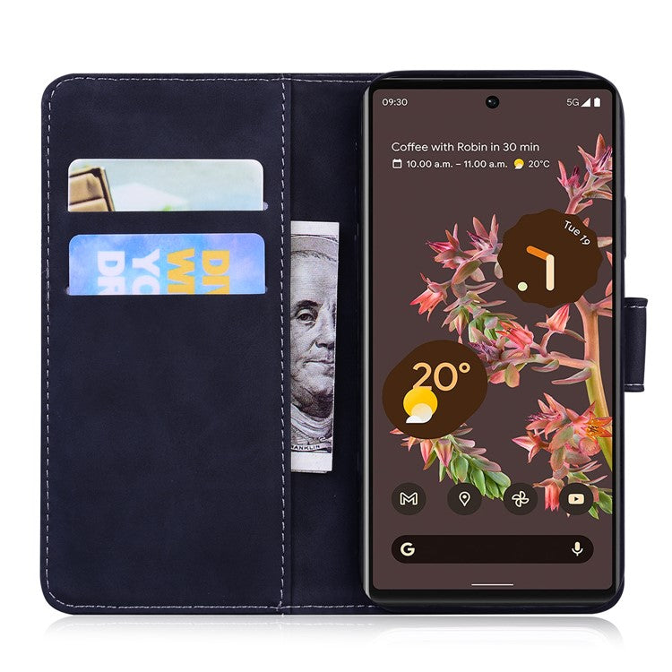 Solid Color Phone Case Stand Wallet Premium PU Leather Dual-sided Magnetic Closure Cover Shell for Google Pixel 6 - Black