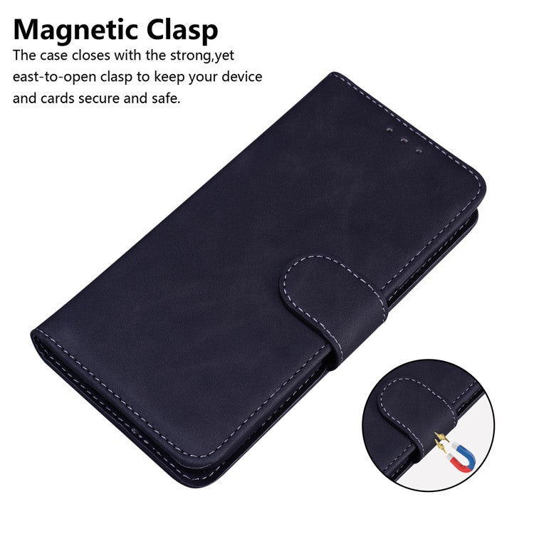 Solid Color Phone Case Stand Wallet Premium PU Leather Dual-sided Magnetic Closure Cover Shell for Google Pixel 6 - Black
