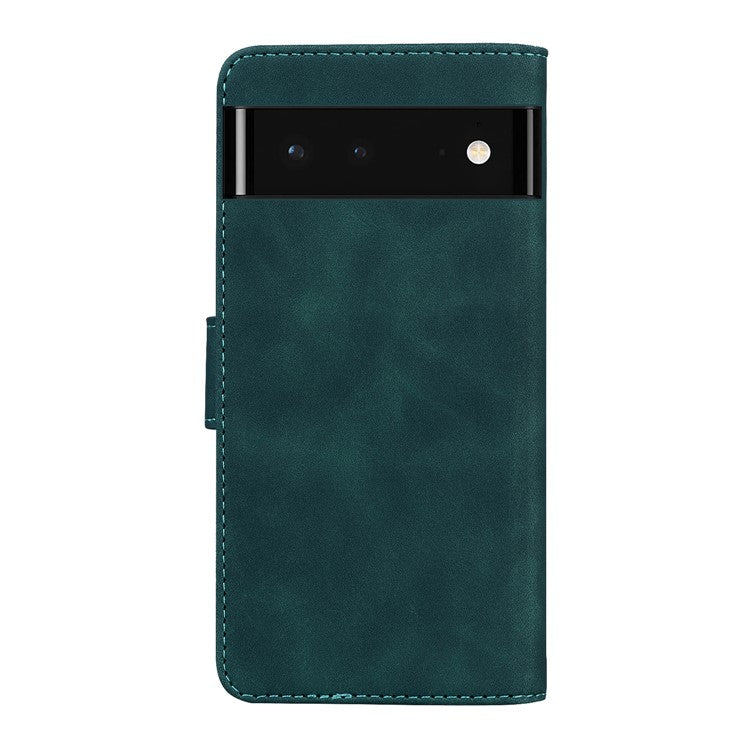 Solid Color Phone Case Stand Wallet Premium PU Leather Dual-sided Magnetic Closure Cover Shell for Google Pixel 6 - Green