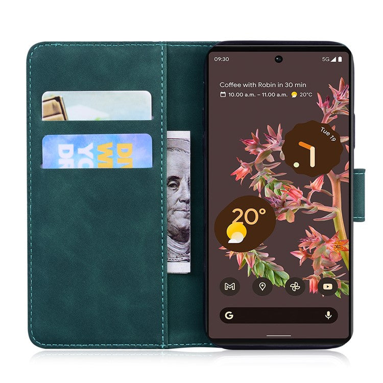 Solid Color Phone Case Stand Wallet Premium PU Leather Dual-sided Magnetic Closure Cover Shell for Google Pixel 6 - Green