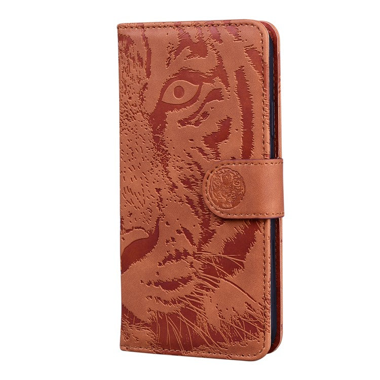 Tiger Imprinted PU Leather Phone Flip Case Cover with Wallet Stand for Google Pixel 6 Pro - Brown