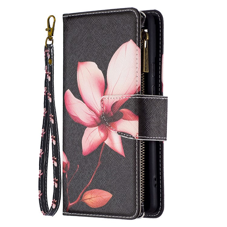 BF03 Pattern Printing PU Leather Zipper Wallet Case Folio Flip Stand Cover with Strap for Google Pixel 6 - Flower