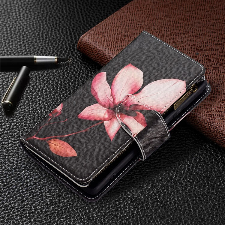 BF03 Pattern Printing PU Leather Zipper Wallet Case Folio Flip Stand Cover with Strap for Google Pixel 6 - Flower