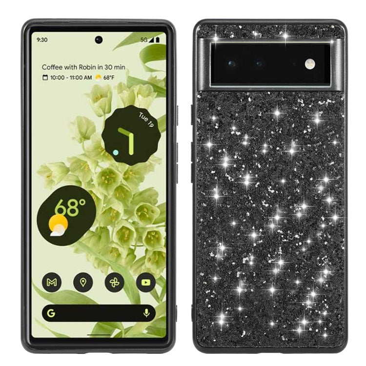 Glitter Electroplating TPU Bumper + Hard PC Back Panel Hybrid Phone Case Cover for Google Pixel 6 Pro - Black