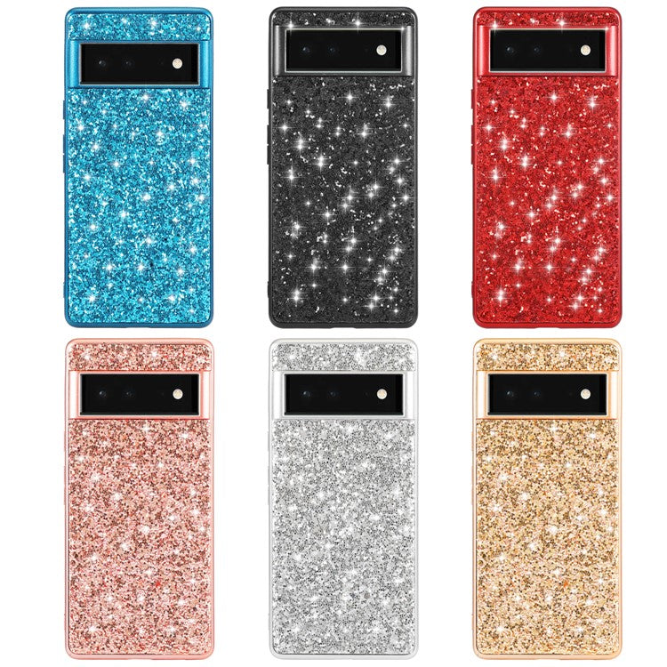 Glitter Electroplating TPU Bumper + Hard PC Back Panel Hybrid Phone Case Cover for Google Pixel 6 Pro - Red