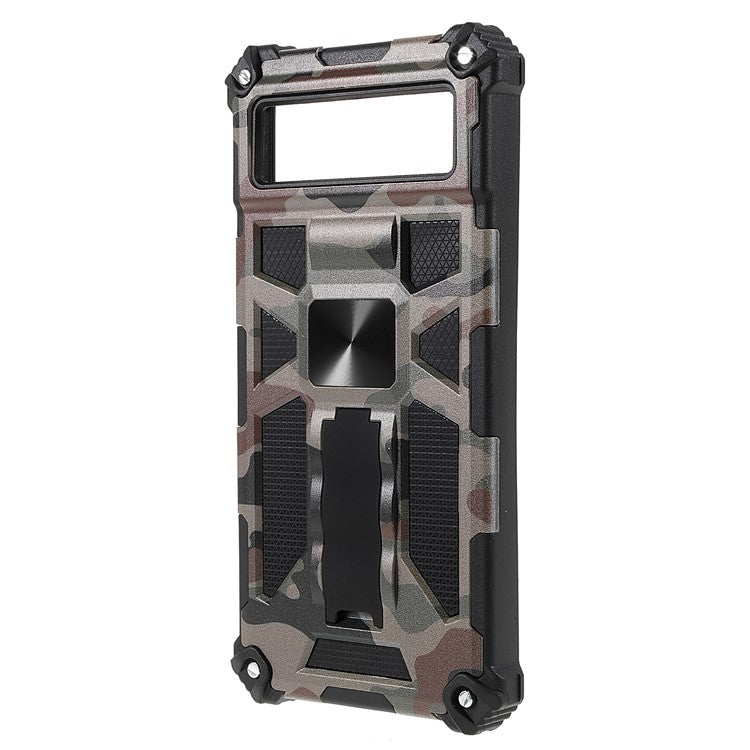 Camouflage Design Dual Layer Soft TPU Hard PC Protective Case with Kickstand for Google Pixel 6 - Army Green