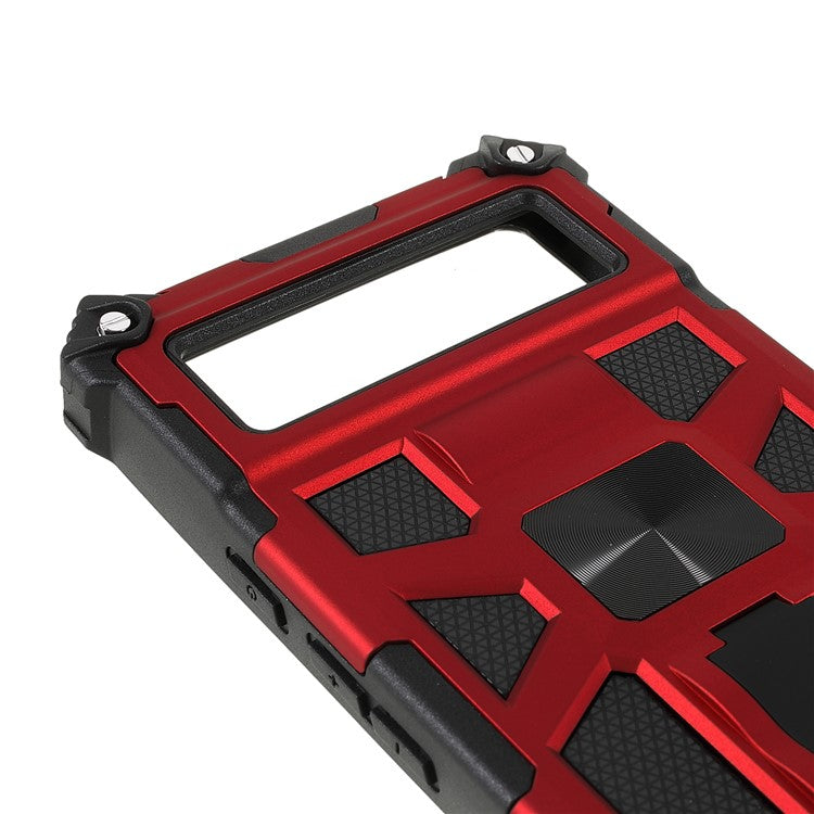 Kickstand Flexible TPU + Hard PC Shockproof Back Cover with Built-in Metal Sheet for Google Pixel 6 - Red