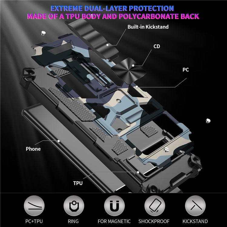 Camouflage Design PC + TPU Anti-fall Phone Case Kickstand Protective Cover Built-in Metal Sheet for Google Pixel 6 Pro - Army Green