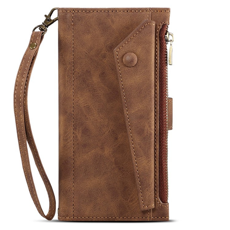 ESEBLE Multifunction Zippered Pocket Full Body Protection Stand Wallet Phone Cover with Wrist Strap for Google Pixel 6a - Brown