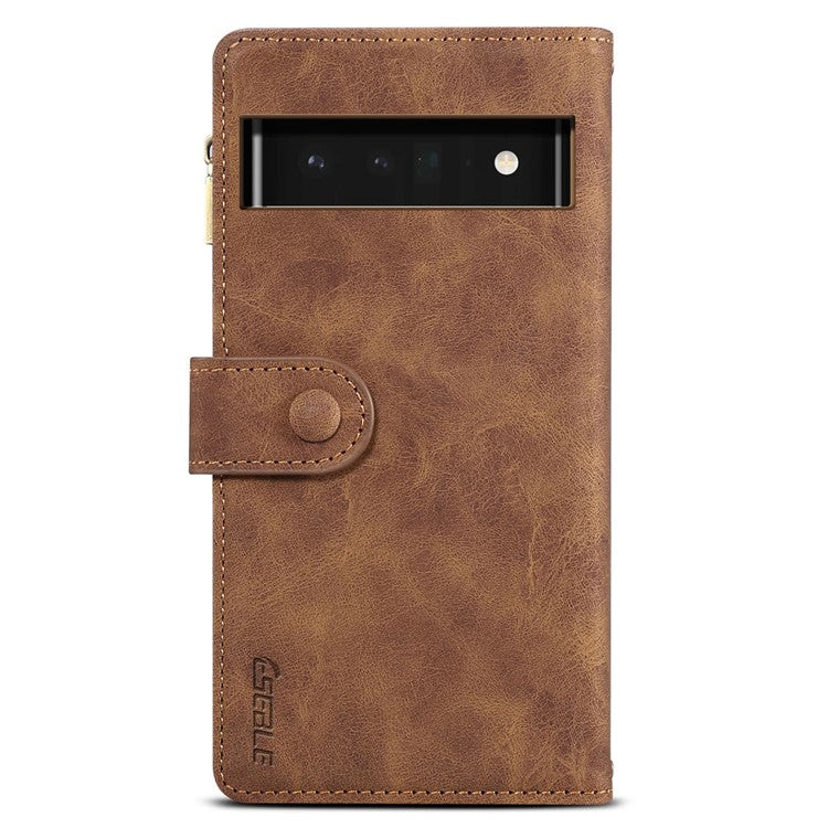 ESEBLE Multifunction Zippered Pocket Full Body Protection Stand Wallet Phone Cover with Wrist Strap for Google Pixel 6a - Brown