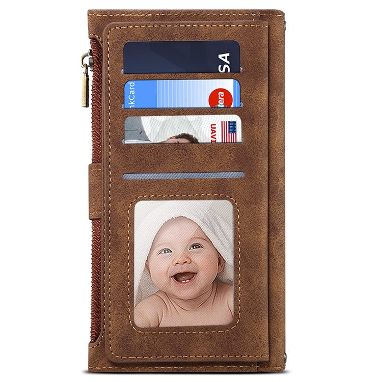 ESEBLE Multifunction Zippered Pocket Full Body Protection Stand Wallet Phone Cover with Wrist Strap for Google Pixel 6a - Brown