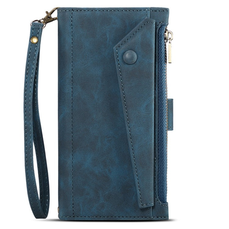 ESEBLE Multifunction Zippered Pocket Full Body Protection Stand Wallet Phone Cover with Wrist Strap for Google Pixel 6a - Blue