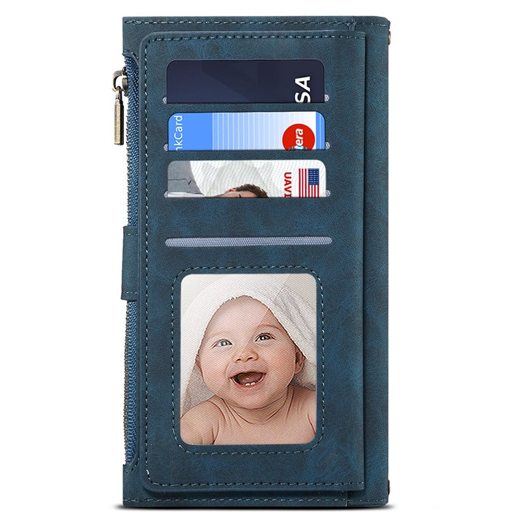 ESEBLE Multifunction Zippered Pocket Full Body Protection Stand Wallet Phone Cover with Wrist Strap for Google Pixel 6a - Blue
