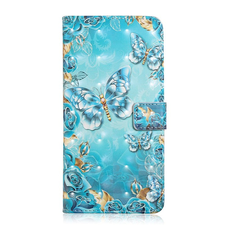 Pattern Printing Light Spot Decor Full Protection Leather Case Phone Cover with Stand Wallet for Google Pixel 6 - Blue Gold Butterfly