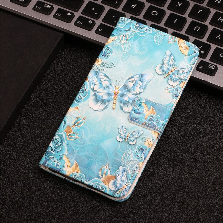 Pattern Printing Light Spot Decor Full Protection Leather Case Phone Cover with Stand Wallet for Google Pixel 6 - Blue Gold Butterfly