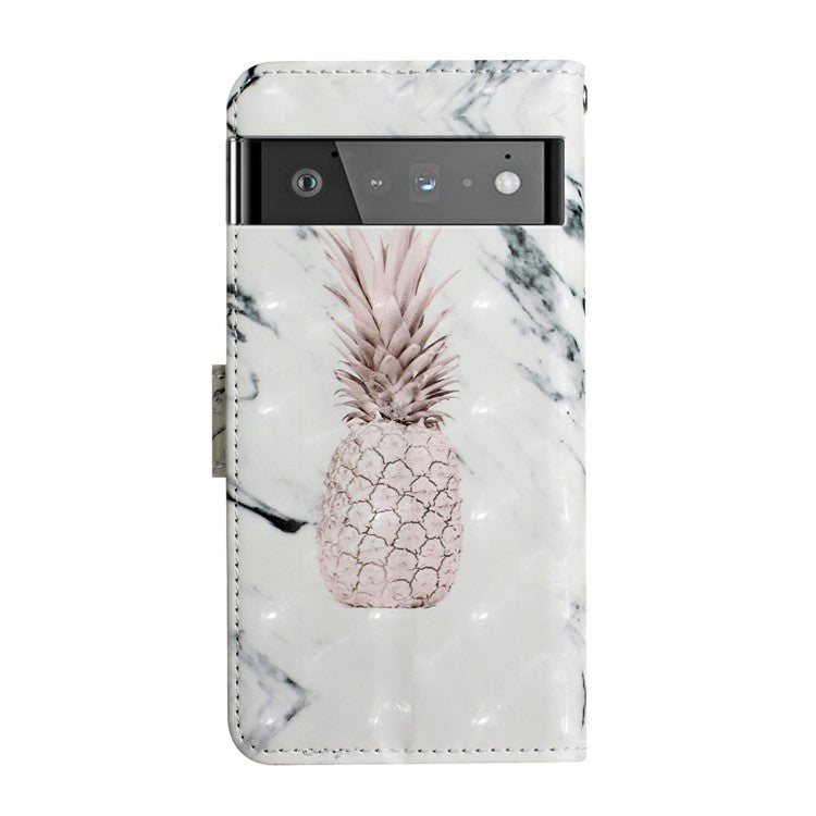 Pattern Printing Light Spot Decor Full Protection Leather Case Phone Cover with Stand Wallet for Google Pixel 6 - Pineapple