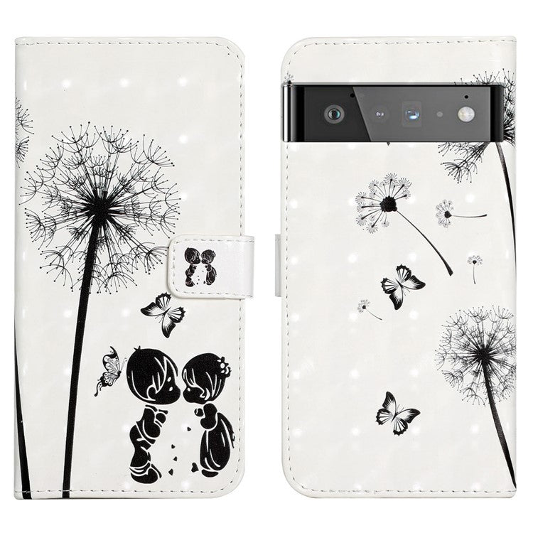 Pattern Printing Light Spot Decor Full Protection Leather Case Phone Cover with Stand Wallet for Google Pixel 6 - Kid and Dandelion