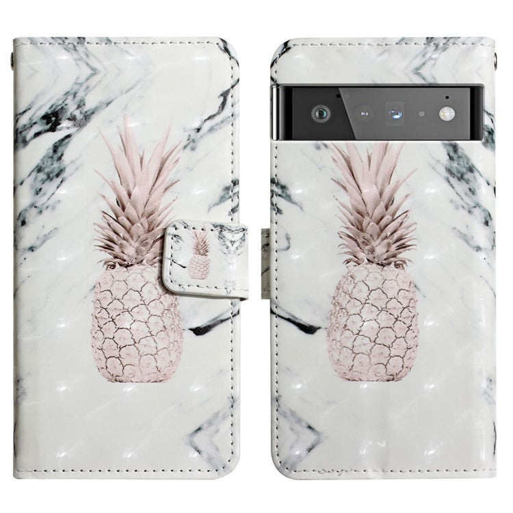 Pattern Printing Light Spot Decor Foldable Stand PU Leather Phone Case Cover with Wallet for Google Pixel 6 Pro - Pineapple