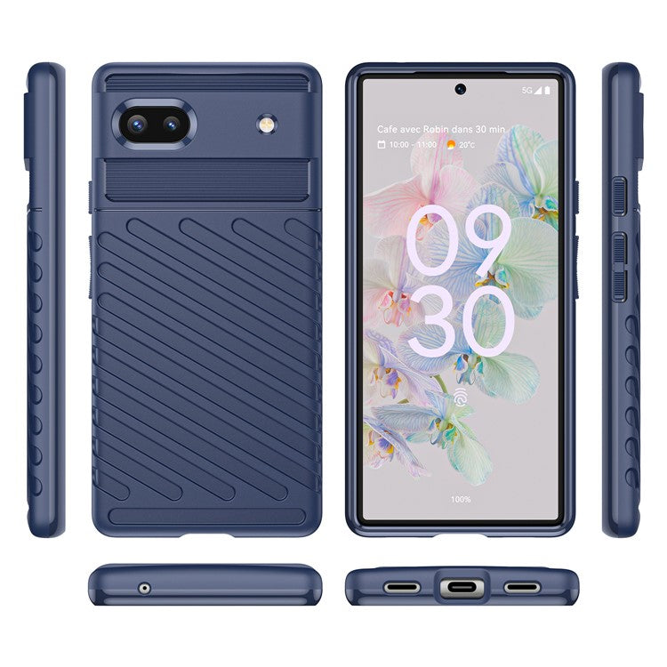 Thunder Series Twill Texture Thickened Smooth Flexible TPU Protective Phone Cover for Google Pixel 6a - Blue
