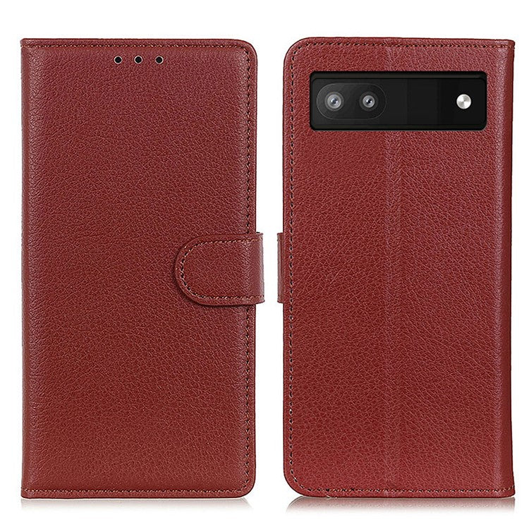 Litchi Texture PU Leather Case Hands-free Stand Design Phone Wallet Cover for Google Pixel 6a - Brown
