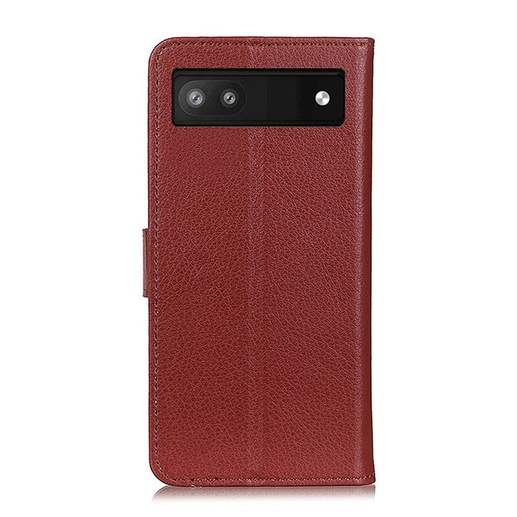 Litchi Texture PU Leather Case Hands-free Stand Design Phone Wallet Cover for Google Pixel 6a - Brown