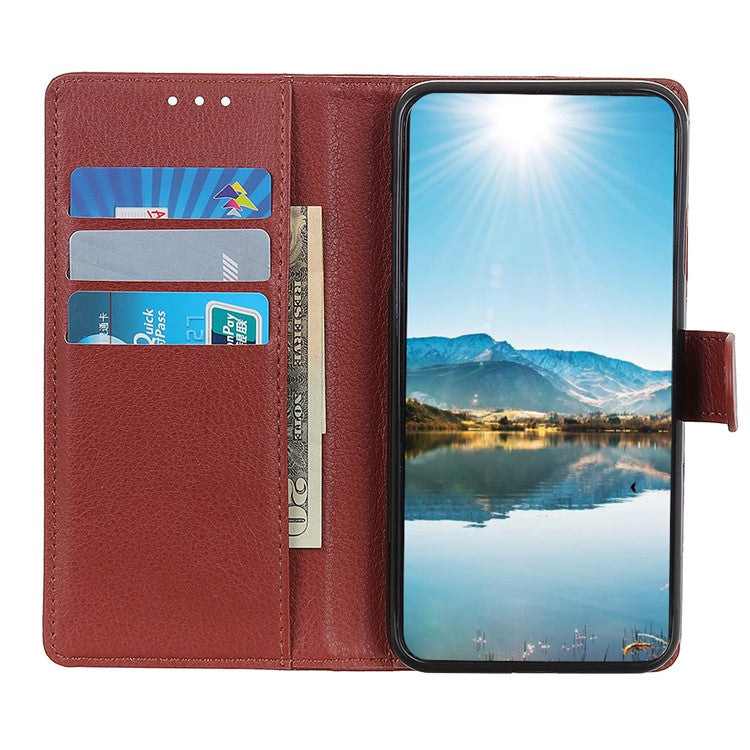 Litchi Texture PU Leather Case Hands-free Stand Design Phone Wallet Cover for Google Pixel 6a - Brown