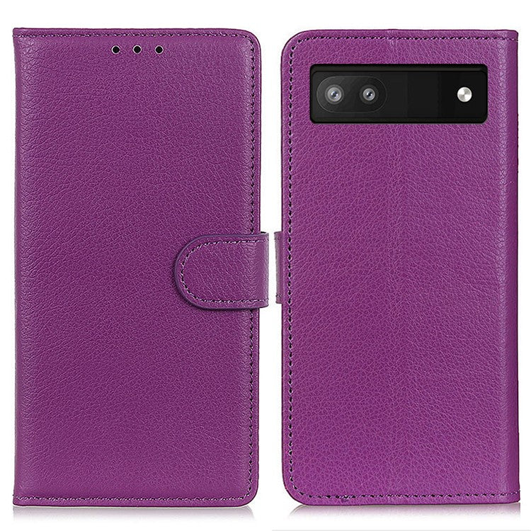 Litchi Texture PU Leather Case Hands-free Stand Design Phone Wallet Cover for Google Pixel 6a - Purple