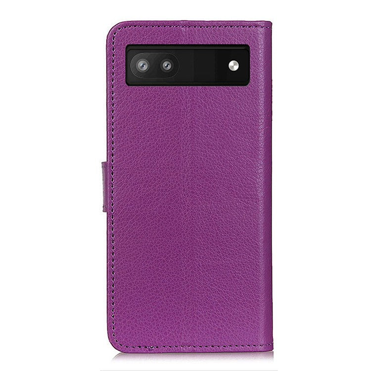 Litchi Texture PU Leather Case Hands-free Stand Design Phone Wallet Cover for Google Pixel 6a - Purple