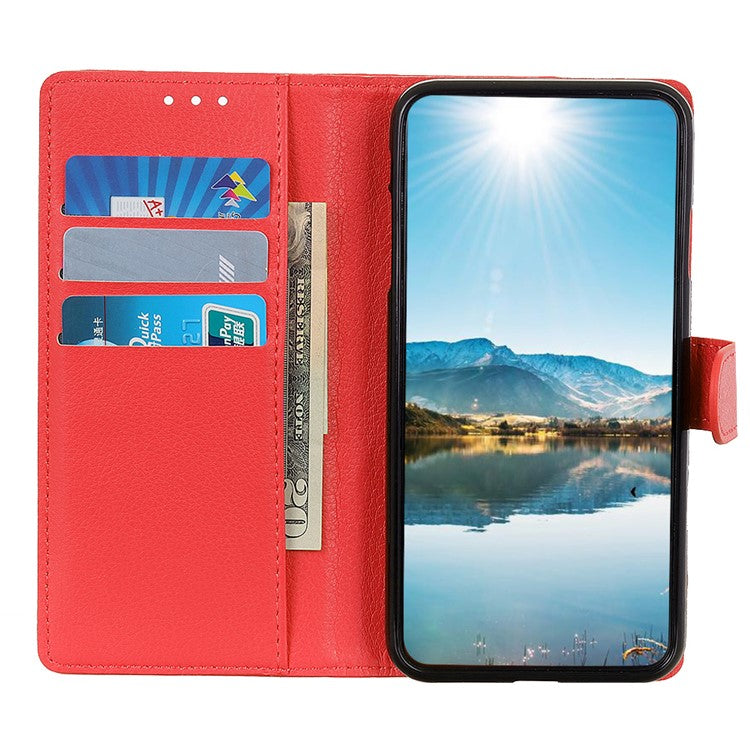 Litchi Texture PU Leather Case Hands-free Stand Design Phone Wallet Cover for Google Pixel 6a - Red