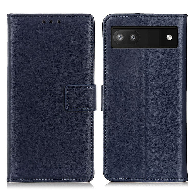 Anti-Drop Flip Folio PU Leather Shell Foldable Stand Design Wallet Phone Case for Google Pixel 6a - Blue