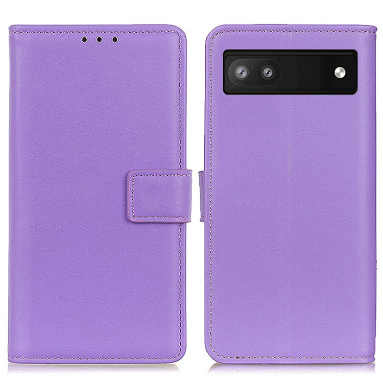 Anti-Drop Flip Folio PU Leather Shell Foldable Stand Design Wallet Phone Case for Google Pixel 6a - Purple