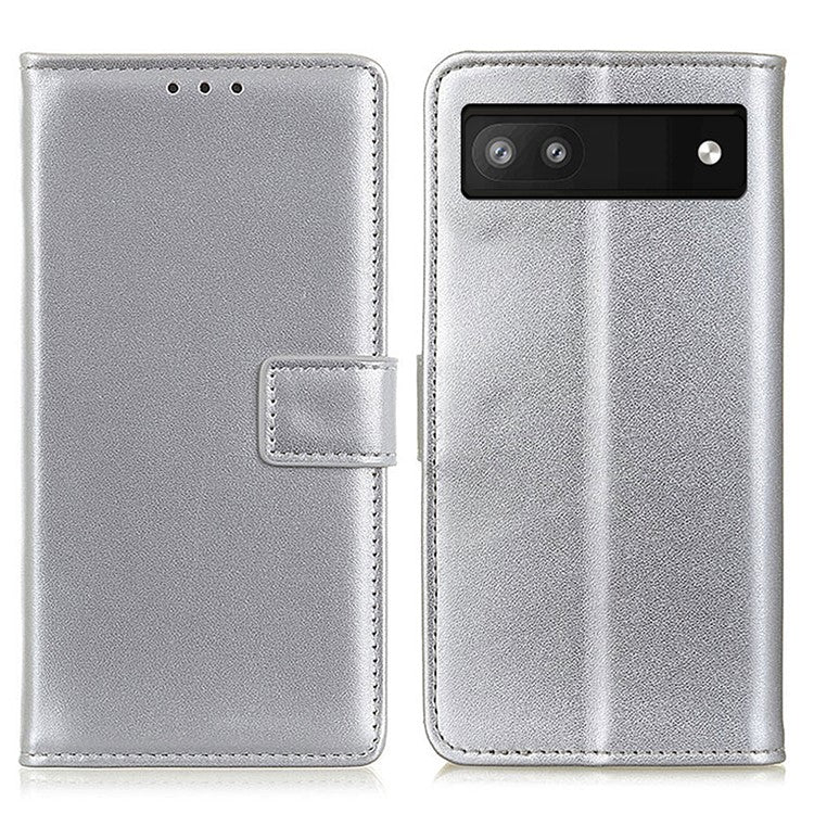 Anti-Drop Flip Folio PU Leather Shell Foldable Stand Design Wallet Phone Case for Google Pixel 6a - Silver