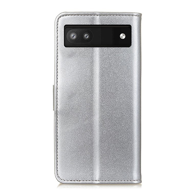 Anti-Drop Flip Folio PU Leather Shell Foldable Stand Design Wallet Phone Case for Google Pixel 6a - Silver