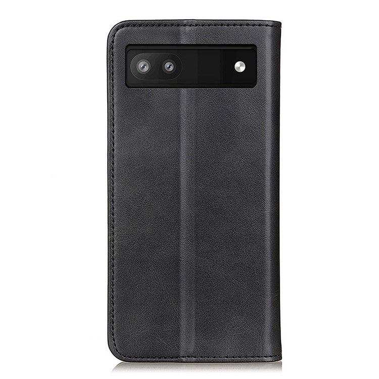 Magnetic Auto-absorbed Solid Color Split Leather + TPU Stand Wallet Case for Google Pixel 6a - Black