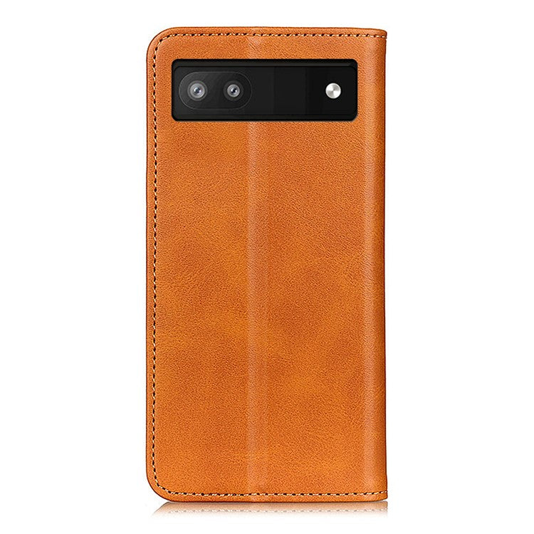 Magnetic Auto-absorbed Solid Color Split Leather + TPU Stand Wallet Case for Google Pixel 6a - Brown