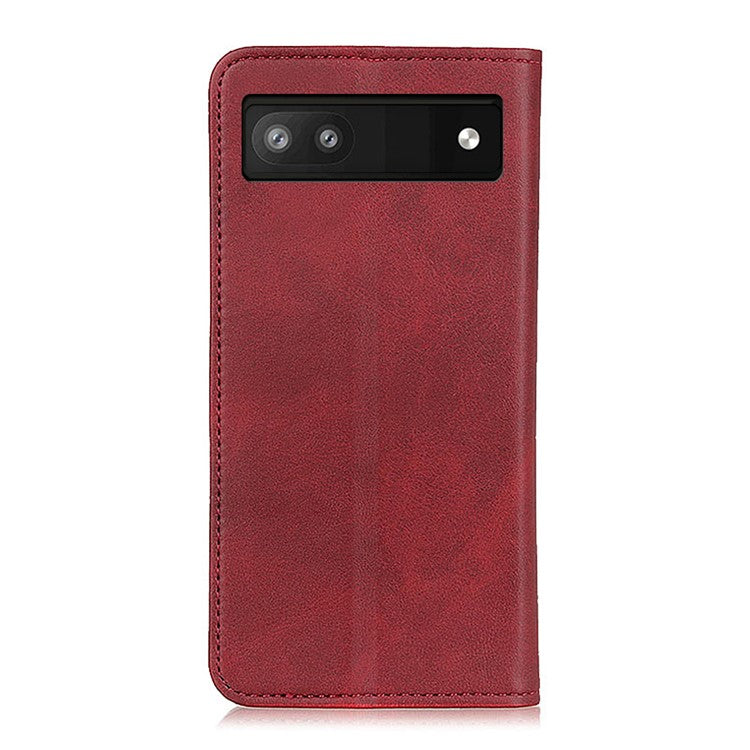 Magnetic Auto-absorbed Solid Color Split Leather + TPU Stand Wallet Case for Google Pixel 6a - Red