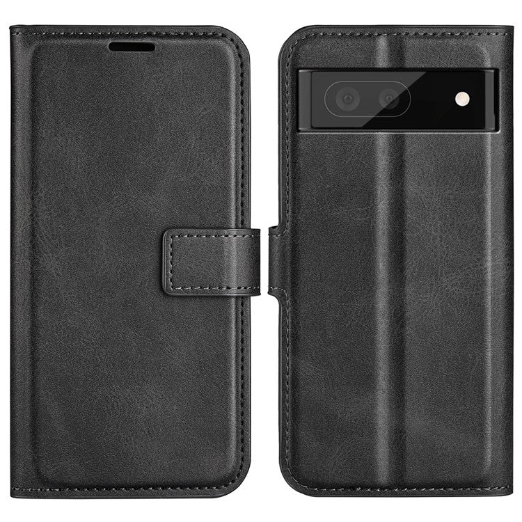 Magnetic Clasp Folio Flip PU Leather + TPU Phone Case Foldable Stand Shockproof Protective Cover for Google Pixel 6a - Black