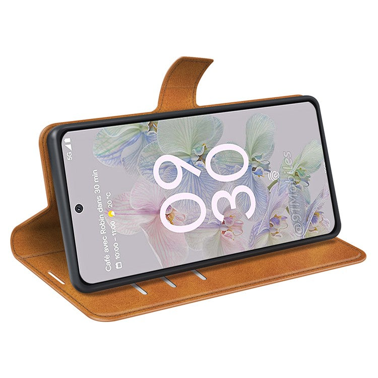 Magnetic Clasp Folio Flip PU Leather + TPU Phone Case Foldable Stand Shockproof Protective Cover for Google Pixel 6a - Yellow
