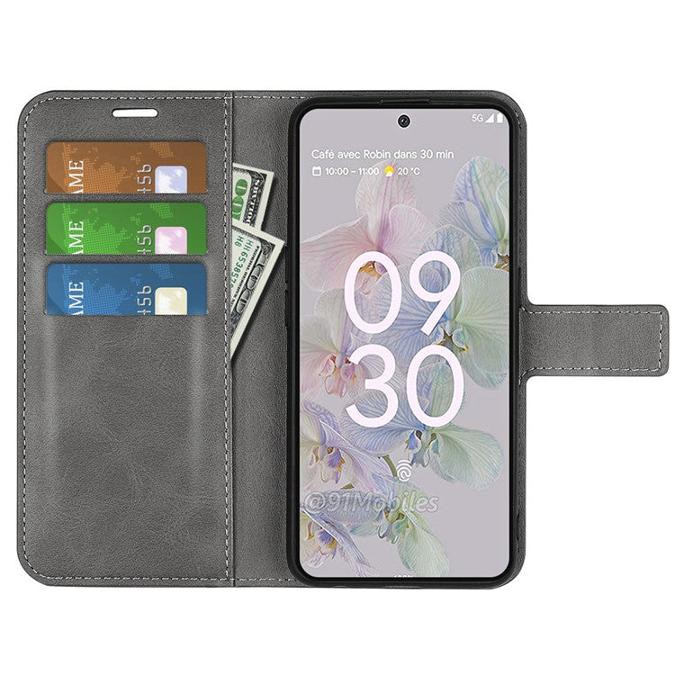 Magnetic Clasp Folio Flip PU Leather + TPU Phone Case Foldable Stand Shockproof Protective Cover for Google Pixel 6a - Grey