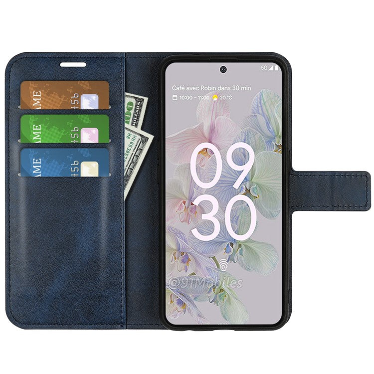 Magnetic Clasp Folio Flip PU Leather + TPU Phone Case Foldable Stand Shockproof Protective Cover for Google Pixel 6a - Blue