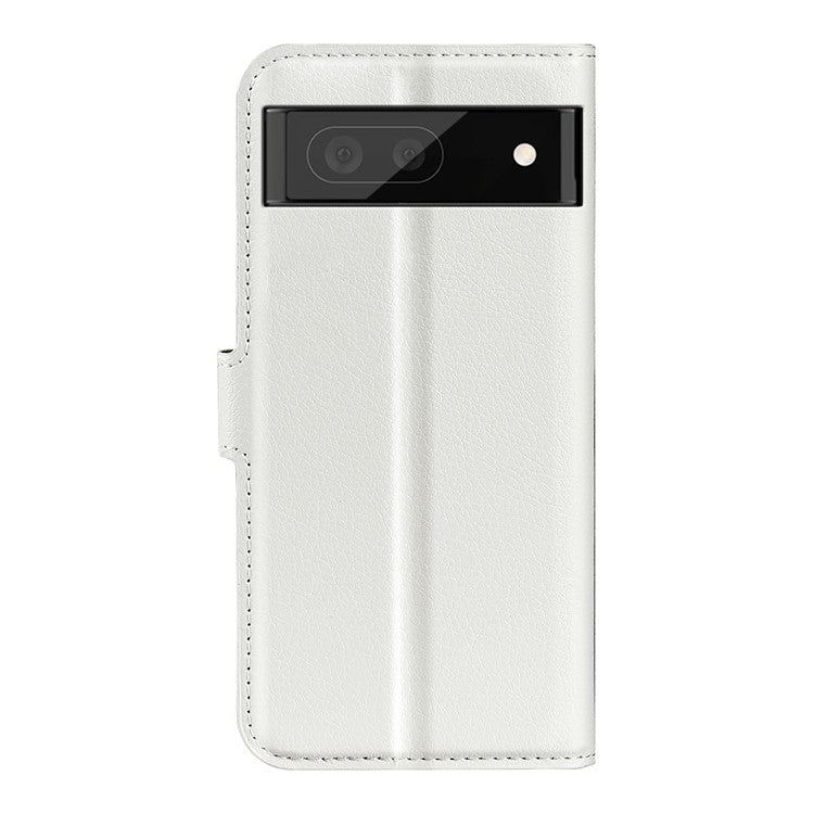 Fully Wrapped PU Leather Coated TPU Mobile Phone Case Litchi Texture Stand Wallet Flip Protective Phone Cover for Google Pixel 6a - White