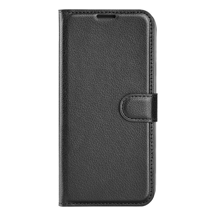 Fully Wrapped PU Leather Coated TPU Mobile Phone Case Litchi Texture Stand Wallet Flip Protective Phone Cover for Google Pixel 6a - Black