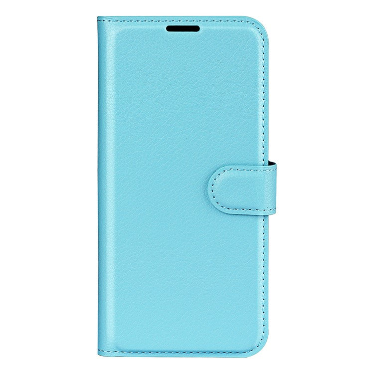 Fully Wrapped PU Leather Coated TPU Mobile Phone Case Litchi Texture Stand Wallet Flip Protective Phone Cover for Google Pixel 6a - Blue