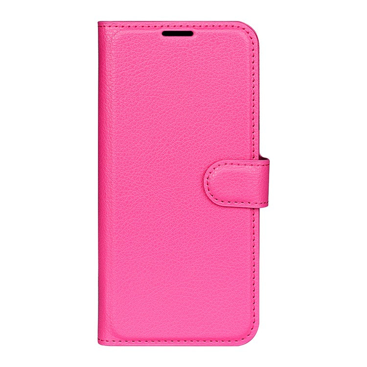 Fully Wrapped PU Leather Coated TPU Mobile Phone Case Litchi Texture Stand Wallet Flip Protective Phone Cover for Google Pixel 6a - Rose