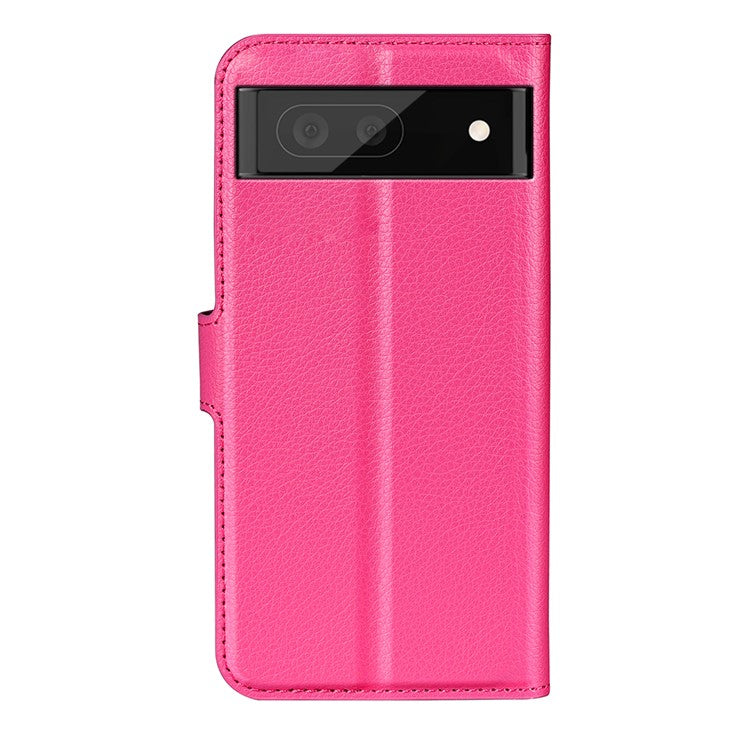 Fully Wrapped PU Leather Coated TPU Mobile Phone Case Litchi Texture Stand Wallet Flip Protective Phone Cover for Google Pixel 6a - Rose