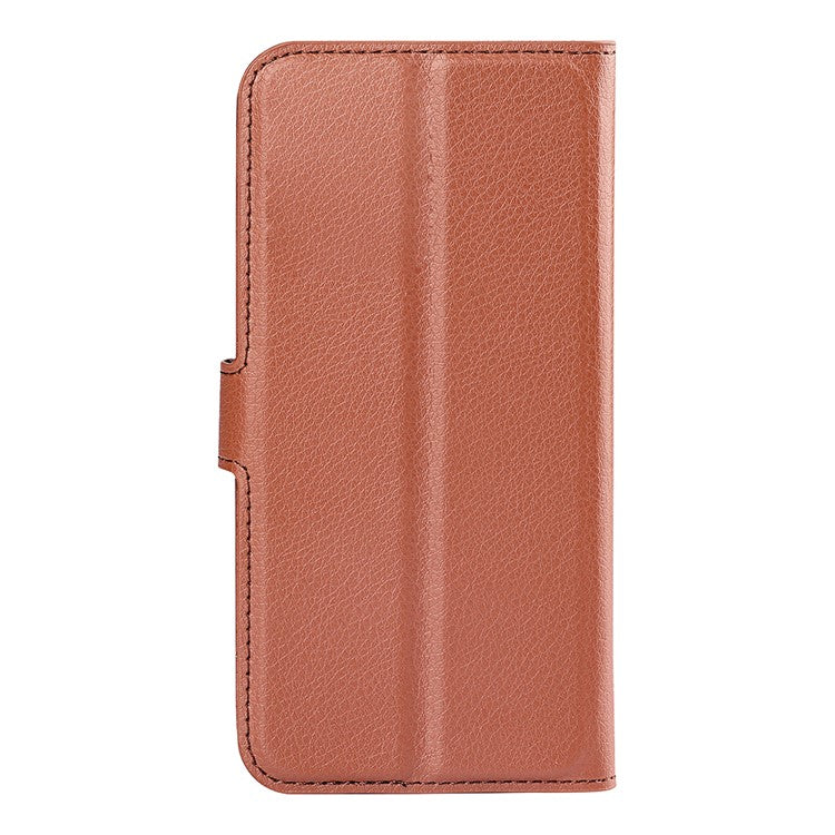 Fully Wrapped PU Leather Coated TPU Mobile Phone Case Litchi Texture Stand Wallet Flip Protective Phone Cover for Google Pixel 6a - Brown