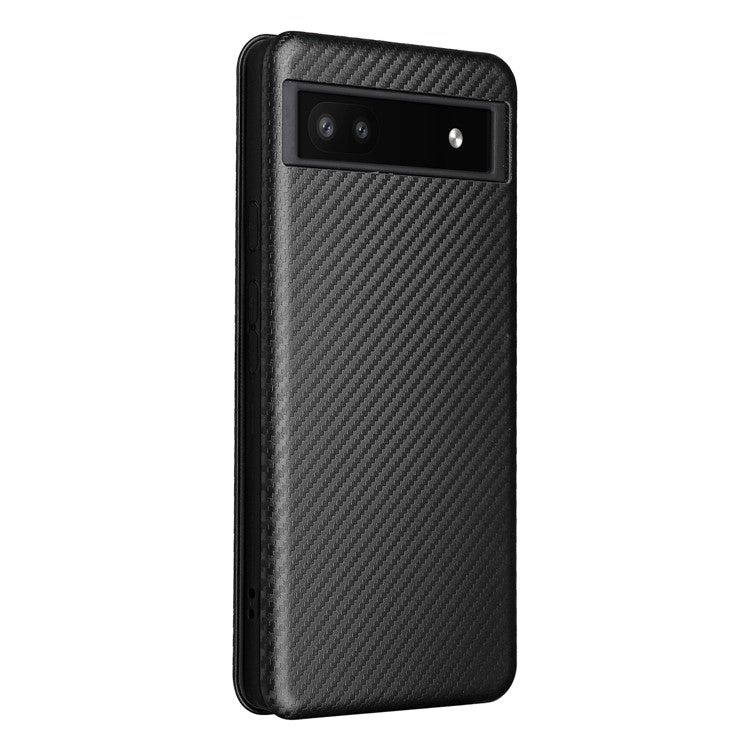 Carbon Fiber Texture Magnetic Auto-absorbed Leather Phone Case Protective Cover with Stand and Card Slot for Google Pixel 6a - Black