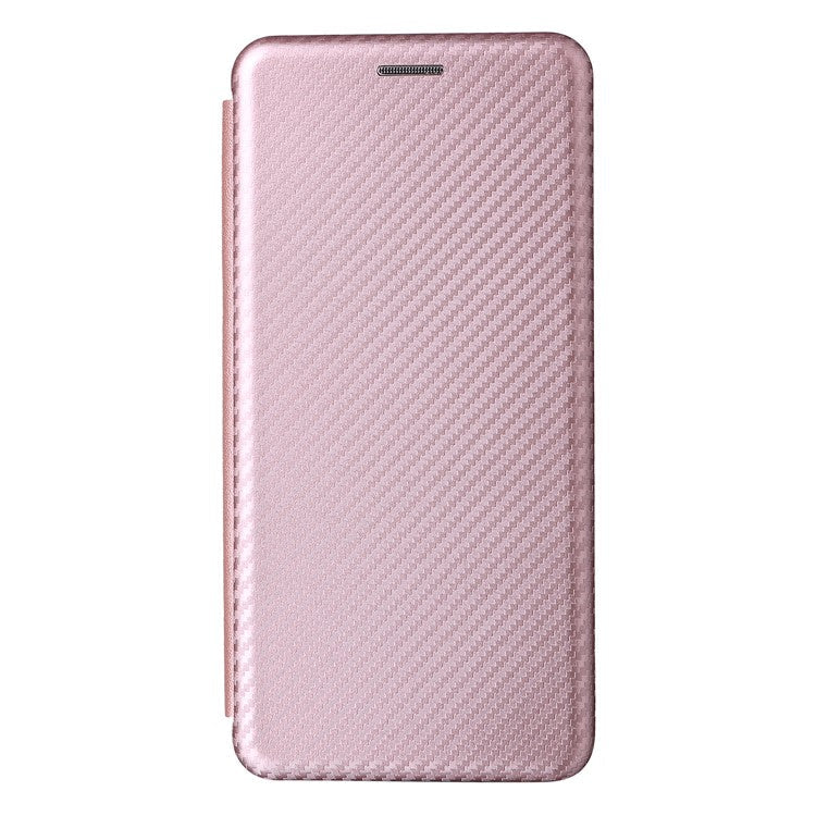 Carbon Fiber Texture Magnetic Auto-absorbed Leather Phone Case Protective Cover with Stand and Card Slot for Google Pixel 6a - Rose Gold